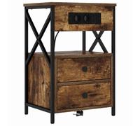 vidaXL Comò in rovere fumè, realizzato in legno ingegnerizzato, misura 40 x 31 x 60 cm. Ha una stazione di ricarica, una struttura in acciaio metallico, un cassetto e ripiani in legno. È per uso int