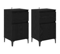 vidaXL Comò Laterale Nero in Rovere - 2 Pezzi - 40 x 35 x 70 cm - Tavolino Notte in Legno Composito Moderno con Ampio Spazio di Stoccaggio - Resistente alle Macchie - Gambe Metalliche Durevoli - per