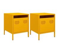 vidaXL Comodini 2 pz Giallo Senape 35x39x43,5 cm in Acciaio, mobiletto, Mobile Camera da Letto, Comodino in Metallo, tavolino da Letto