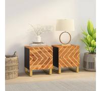 VIDAXL - Comodini 2 Pz Marrone E Nero In Legno Massello Di Mango