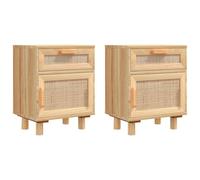 vidaXL Comodini 2 pz Marroni Legno Massello di Pino e Rattan Naturale