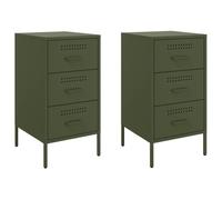 vidaXL Comodini 2 pz Verde Oliva 36x39x68 cm Acciaio Laminato a Freddo, mobiletto, Mobile Camera da Letto, Comodino in Metallo, tavolino da Letto