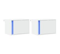 vidaXL Comodini a Parete con Luci LED 2 pz Bianchi, Comodino sospeso, Comodino, mobili per Camera da Letto, Comodino a Parete, Porta Telefono
