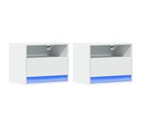 vidaXL Comodini a Parete con Luci LED 2 pz Bianchi, comodino sospeso, comodino, mobili per camera da letto, comodino a parete, porta telefono