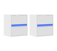 vidaXL Comodini a Parete con Luci LED 2 pz Bianchi, Comodino sospeso, Comodino, Comodino con cassetti, Comodino a Parete, Porta Telefono