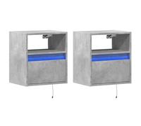 vidaXL Comodini a Parete con Luci LED 2 pz Grigio Cemento, Comodino sospeso, Comodino, mobili per Camera da Letto, Comodino a Parete, Porta Telefono