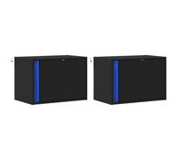 vidaXL Comodini a Parete con Luci LED 2 pz Neri, Comodino sospeso, Comodino, mobili per Camera da Letto, Comodino a Parete, Porta Telefono