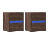vidaXL Comodini a Parete con luci LED 2 pz Rovere Marrone, Comodino sospeso, Comodino, Comodino con cassetti, Comodino a Parete, Porta Telefono