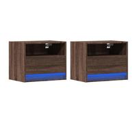 vidaXL Comodini a Parete con luci LED 2 pz Rovere Marrone, Comodino sospeso, Comodino, mobili per Camera da Letto, Comodino a Parete, Porta Telefono