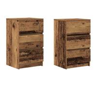 vidaXL Comodini con 3 Cassetti 2 pz Legno Antico 39x35x65 cm, tavolino da Notte, tavolino, Arredamento per Camera da Letto