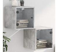 vidaXL Comodini con Ante in Vetro 2pz Grigio Cemento 35x37x35 cm