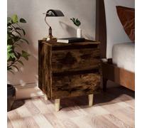 vidaXL Comodini con Gambe in Legno Massello 2pz Rovere Fumo 40x30x50cm