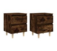 vidaXL Comodini con Gambe in Legno Massello 2pz Rovere Fumo 40x30x50cm