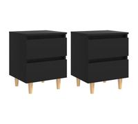 vidaXL Comodini con Gambe in Pino Massello 2pz Neri 40x35x50 cm