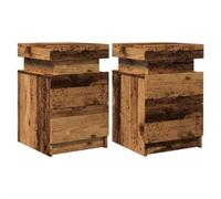 vidaXL Comodini con LED 2 pz Legno Antico 35x39x55 cm in Truciolato, tavolino da Notte, tavolino, Arredamento per Camera da Letto