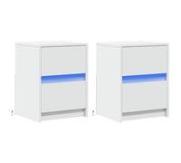 vidaXL Comodini con Luci LED 2pz Bianchi in Legno Multistrato