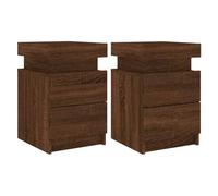 vidaXL Comodini con Luci LED 2pz Rovere Marrone 35x39x55 cm