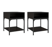 vidaXL Comodini in legno ingegnerizzato nero con struttura in ferro, set da 2 pezzi per camera da letto, con ampio spazio di archiviazione e piedini regolabili