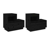 vidaXL Comodini Neri 2 pz 60x34x51 cm in Legno Massello di Pino