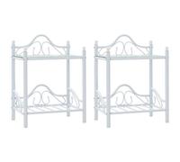 VIDAXL - Comodini Set 2 Pz Acciaio E Vetro Temperato 45x30,5x60cm Bianco