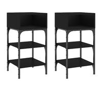 vidaXL Comodini - Set di 2 comodini rettangolari neri con ampio spazio di archiviazione, in legno ingegnerizzato e ferro, piedini regolabili e struttura robusta, per camera da letto, stile industriale