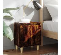 vidaXL Comodino con Gambe in Legno Massello Rovere Fumo 40x35x50 cm
