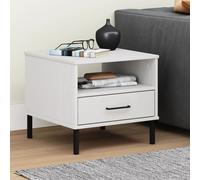vidaXL Comodino con Gambe in Metallo Bianco Legno Massello Pino OSLO