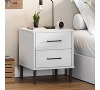 vidaXL Comodino con Gambe in Metallo Bianco Legno Massello Pino OSLO