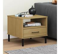 vidaXL Comodino con Gambe in Metallo Marrone Legno Massello Pino OSLO