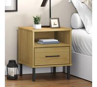 vidaXL Comodino con Gambe in Metallo Marrone Legno Massello Pino OSLO