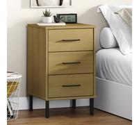 vidaXL Comodino con Gambe in Metallo Marrone Legno Massello Pino OSLO