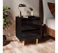 vidaXL Comodino con Gambe in Pino Massello Nero Lucido 40x35x50 cm