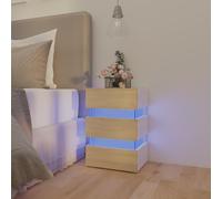 vidaXL Comodino con Luci LED Bianco e Sonoma 45x35x67cm in Multistrato