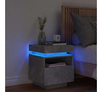 vidaXL Comodino con Luci LED Grigio Cemento 40x39x48,5 cm, Comodino con Luce LED, Mobile per Camera da Letto, Porta Telefono, Comodino con LED