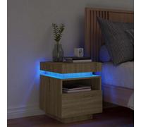 vidaXL Comodino con Luci LED Rovere Sonoma 40x39x48,5 cm, Comodino con Luce LED, Mobile per Camera da Letto, Porta Telefono, Comodino con LED