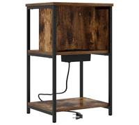 vidaXL Comodino in Rovere fumè, 38 x 31 x 61 cm, con Stazione di Ricarica, Gambe in Metallo e Design Moderno. Ha Un ripiano per riporre Le Cose. Montaggio Semplice con Un cacciavite. Perfetto per la