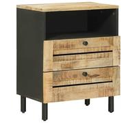 vidaXL Comodino Marrone e Nero 50 x 33 x 60 cm Legno di mango massello, Arredamento moderno per camera, comodino compatto, tavolo laterale in legno di mango, accessorio per la casa