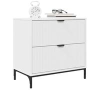 vidaXL Comodino Moderno con Ripostiglio Bianco in Legno Composito 63,5 x 36 x 61 cm, Due Cassetti Tradizionali, Gambe Metalliche Quadrate. Finitura Opaca Ampia, Perfetta per Decorare la Camera da Let