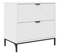 vidaXL Comodino Moderno con Ripostiglio Bianco in Legno Composito 63,5 x 36 x 61 cm, Due Cassetti Tradizionali, Gambe Metalliche Quadrate. Finitura Opaca Ampia, Perfetta per Decorare la Camera da Let