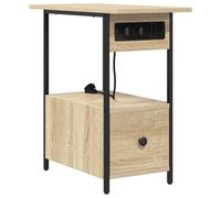 vidaXL Comodino Moderno in Rovere Sonoma con Stazione di Ricarica, Legno Ingegnerizzato, Struttura e Gambe in Acciaio, Due Cassetti Spaziosi 60 x 30 x 61 cm, Finitura Texturizzata, Solo per Uso Inte