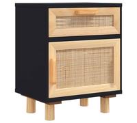 vidaXL Comodino Nero in Legno Massello di Pino e Rattan Naturale