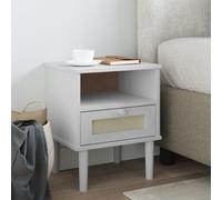 vidaXL Comodino SENJA Bianco Aspetto Rattan 40x35x48 cm in Legno Pino