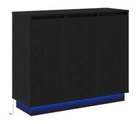 vidaXL Comodino Sleek in Rovere Nero con Illuminazione LED Comodino Moderno Ampio Spazio di Archiviazione Tre Porte Scorrevoli per Camera da Letto Costruzione in Legno Ingegnerizzato Porta