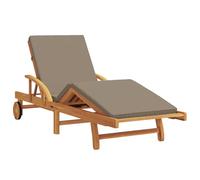 vidaXL Comodo lettino prendisole imbottito con braccioli regolabili in tortora | design pieghevole in legno di teak per esterni per il relax, una capacità di seduta da giardino, terrazza, balcone