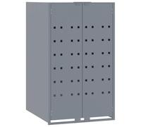 vidaXL Copribidone con Ruote per 3 Bidoni Grigio 207x79x117cm Acciaio, copribidone da esterno, copri bidone, copribidone in metallo