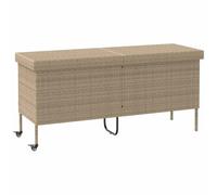vidaXL Contenitore da Giardino con Ruote Beige 160x55x75 cm Polyrattan, portaoggetti da Giardino, Contenitore Cuscino da Giardino, Mobile da Giardino
