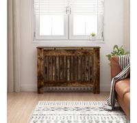 vidaXL Copriradiatore Rovere Fumato, 112 x 19 x 81,5 cm, in legno di ingegneria, copertura rettangolare moderna, protezione elegante, legno progettato, sicurezza bambino per il riscaldamento