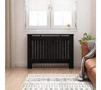 vidaXL Copriradiatore in rovere nero, 112 x 19 x 81,5 cm, in legno di ingegneria, copertura rettangolare moderna, protezione elegante, legno progettato, sicurezza per bambini per il riscaldamento