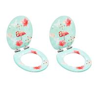 vidaXL - Coppia di sedili per WC con coperchio a chiusura rallentata, in MDF con intrigante motivo fenicottero, durevoli, regolabili e universalmente compatibili