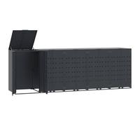 vidaXL Copribidone con Ruote 5 Bidoni Antracite 345x79x117cm Acciaio, copribidone da esterno, copri bidone, copribidone in metallo